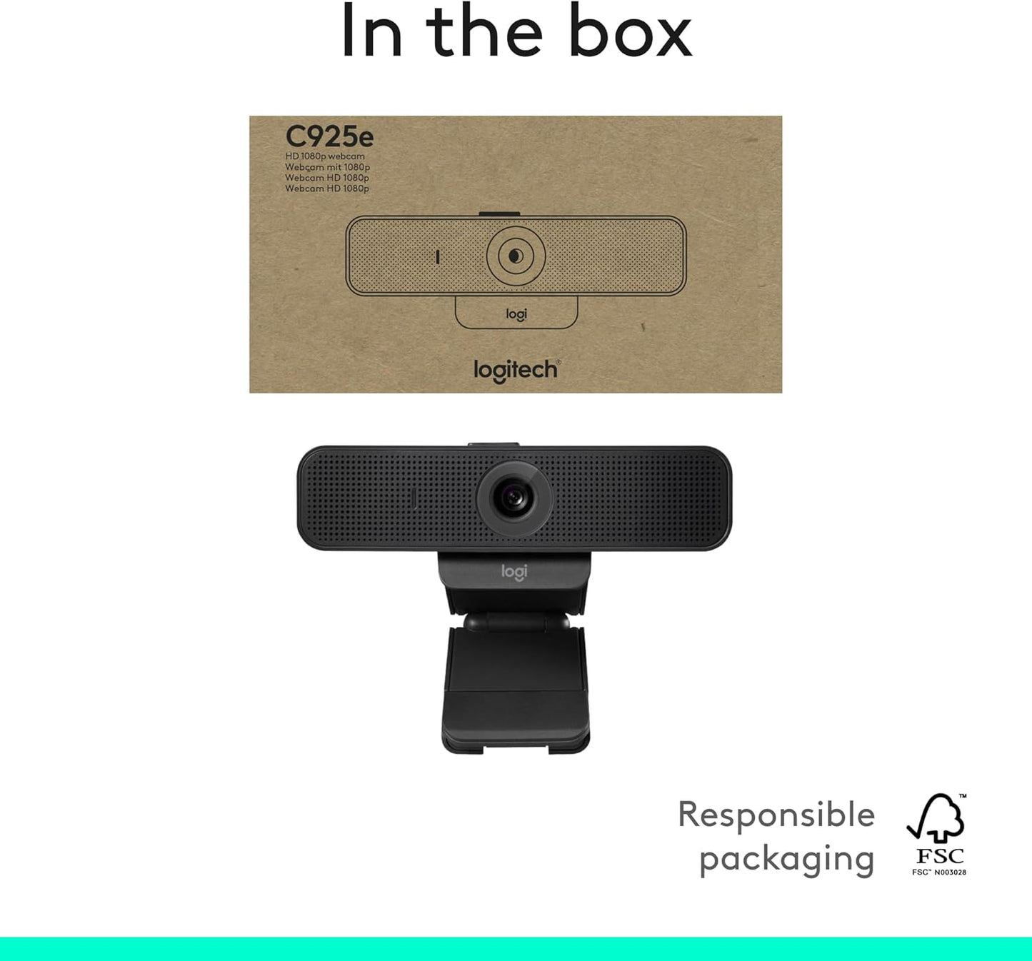 Logitech C925e Business Webcam, HD 1080p/30fps Video, Light Correction, Autofocus, Clear Audio, Privacy Shutter, Works with Microsoft Teams, Google Meet, Skype, WebEx, Cisco - Black