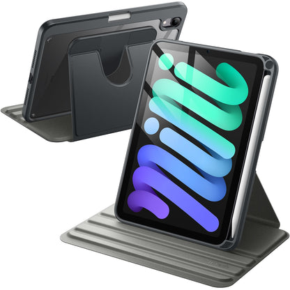 JETech Rotating Case for iPad mini (A17 Pro, 2024 Model, 7th Generation) / mini 6 (2021 Model, 6th Generation) with Pencil Holder, 360 Degree Rotation Protective Stand Cover Clear Back (Purple)