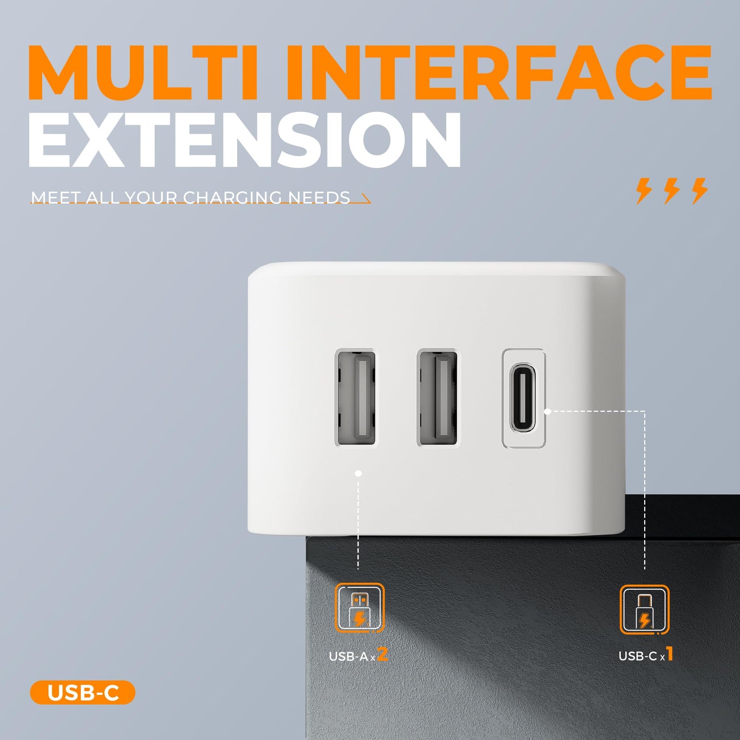 TESSAN Small Flat Plug Power Strip, Ultra Thin Extension Cord 5 ft, 3 AC Outlets with 3 USB Ports (1 USB C), Multiple Wall Outlet Extender for Cruise Travel Office School Dorm Room Essentials