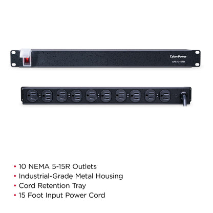 CyberPower CPS1215RMS Surge Protector, 120V/15A, 12 Outlets, 15 ft Power Cord, 1U Rackmount