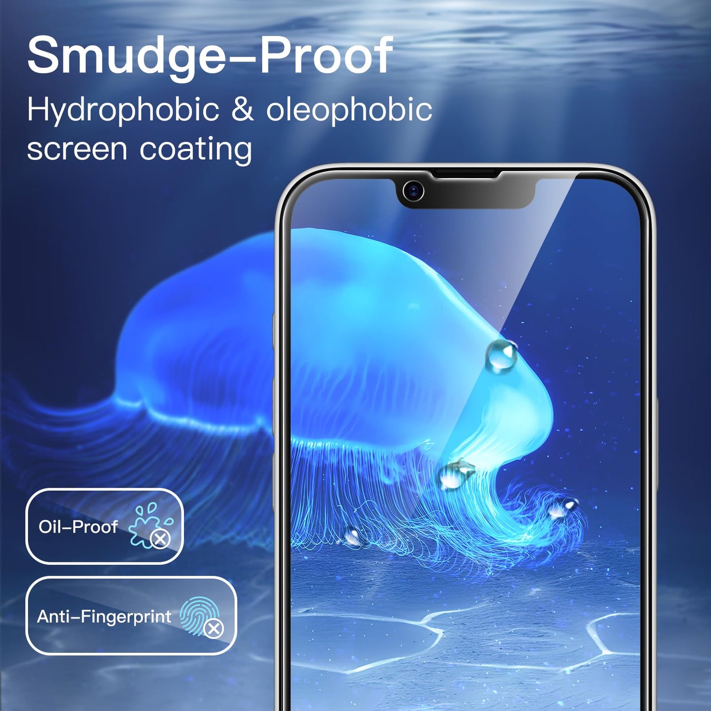 JETech Privacy Screen Protector for iPhone 15 6.1-Inch, Anti-Spy Tempered Glass Film with Easy Installation Tool, 2-Pack