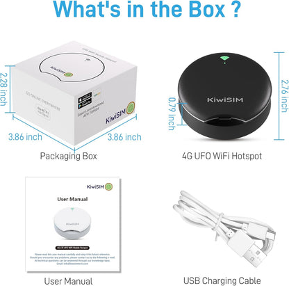 UFO Mobile Hotspot with Data 10GB-30Days, Portable Pocket WiFi 6 & 4G LTE Hotspot l MiFi, Support AT&T, T-Mobile, Verizon, 10 Devices, USA Coverage, No SIM Card Required, No Contract, Black