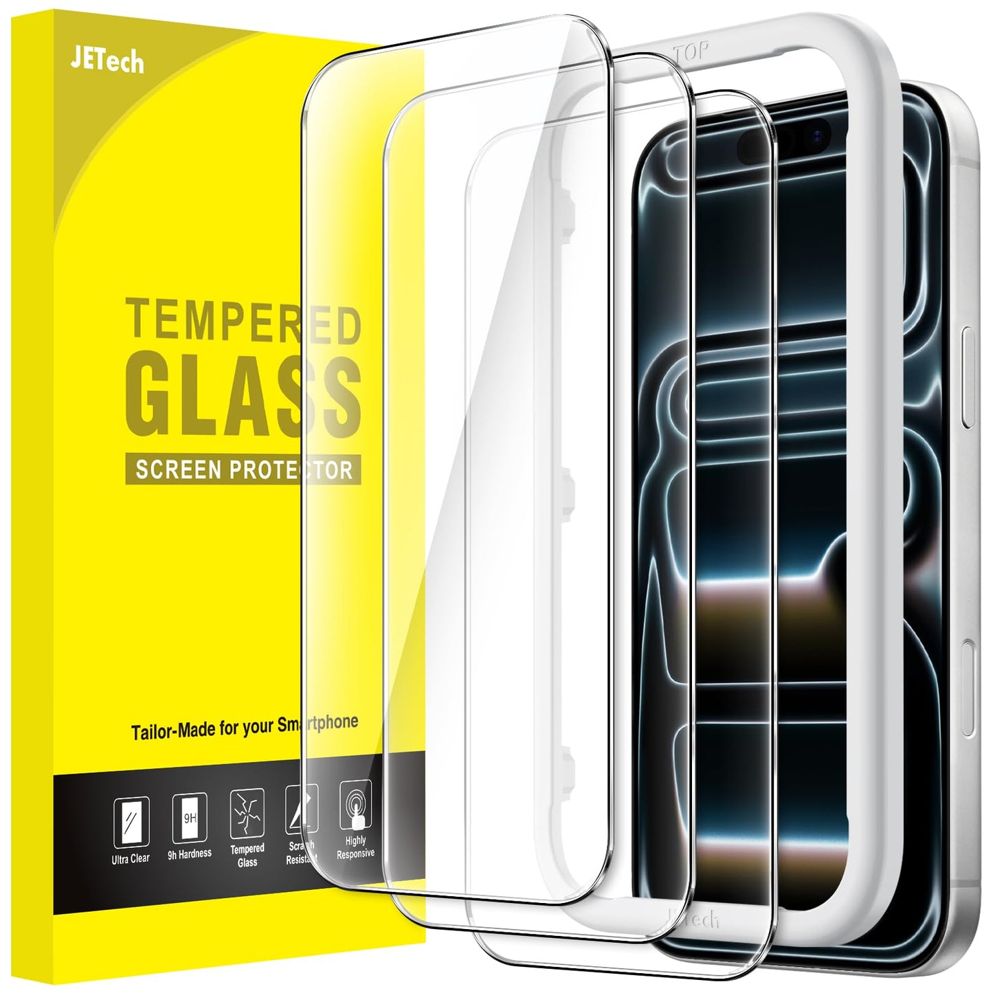 JETech Full Coverage Screen Protector for iPhone 17e (2026) / iPhone 16e, 9H Tempered Glass Film, Case-Friendly, HD Clear, 6.1-Inch Display, 3-Pack