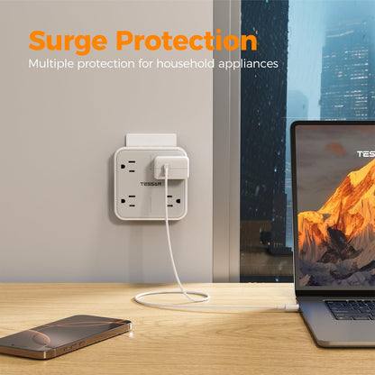 TESSAN Multi Plug Outlet Extender, Surge Protector Splitter with 3 USB (1 USB C Port) Wall Charger, Multiple Expander for Travel, Home, College Dorm Room