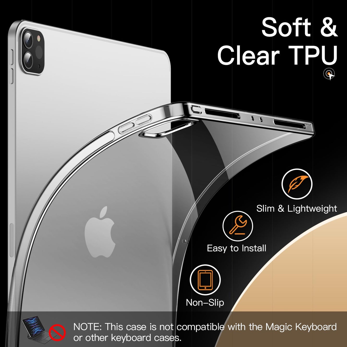 JETech Case for iPad Pro 11-Inch 2022/2021/2020 Model (4th/3rd/2nd Generation), Soft TPU Transparent Slim Shockproof Tablet Cover, Support Pencil 2nd Charging (Clear)