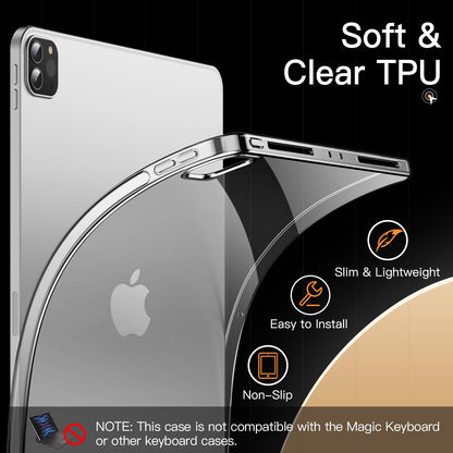 JETech Case for iPad Pro 11-Inch 2022/2021/2020 Model (4th/3rd/2nd Generation), Soft TPU Transparent Slim Shockproof Tablet Cover, Support Pencil 2nd Charging (Clear)