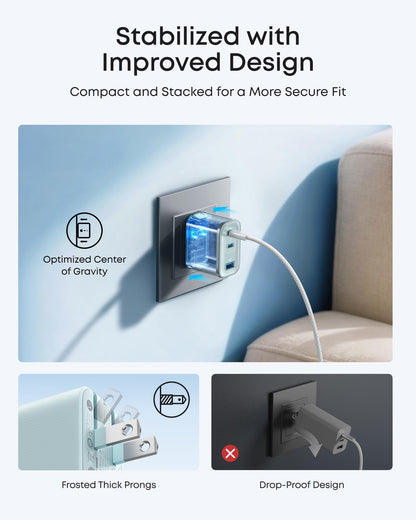 Anker Nano Charger, Ultra-Fast 70W Output 3-Port USB C Charger Block, Fast Charging, Compact and Stylish, for iPhone 17/16 Series, MacBook, iPad, Pixel, Galaxy, and More(Black, Cable Included)