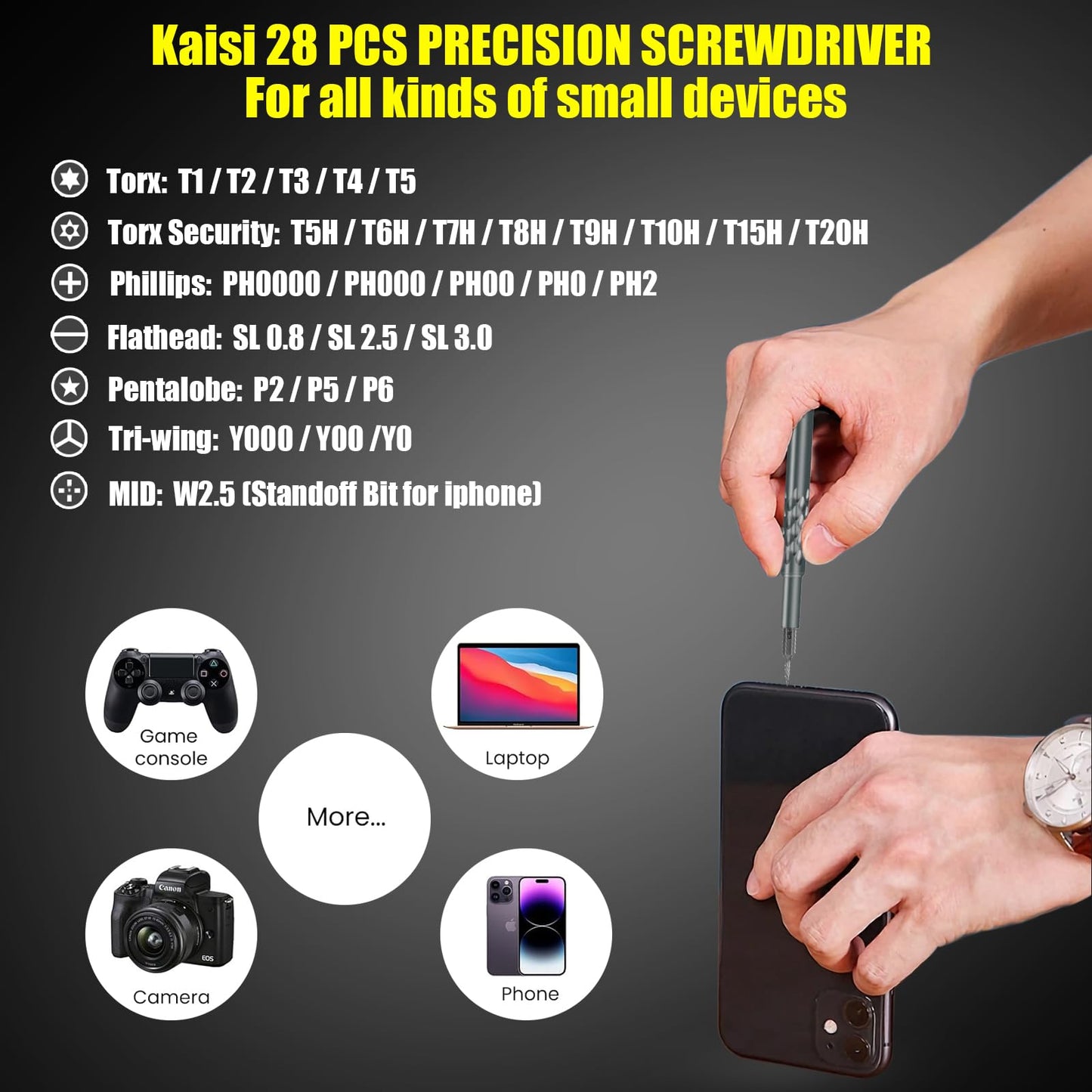 Kaisi Screwdriver Set 12-in-1 Portable Multi Bit Screwdriver All in One Screw Driver with Phillips,Flat Head,Torx Security,Hex and 1/4 Nut Driver for Outdoor and Daily Repair Tools