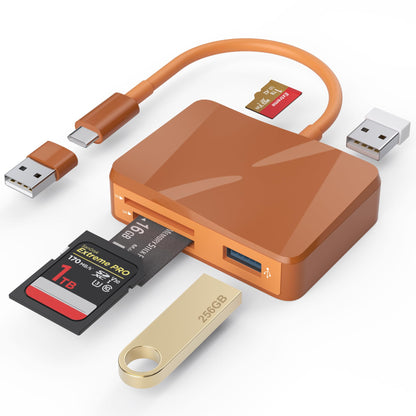 SD Card Reader, 5 in 1 USB-C & USB Card Adapter with SD/MicroSD/MS and Dual USB-A Ports Memory Card Reader for iPhone 17/16/15 Pro Max iPad MacBook Pro/Air M4/M3 Android Phone/Tablet PC (White)