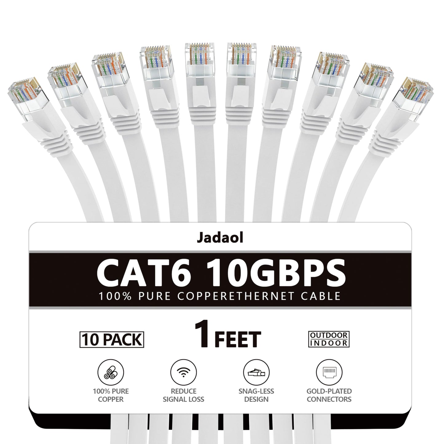 Jadaol Cat 6 Ethernet Cable 50 ft, 10Gbps Support Cat8 Cat7 Network, Flat RJ45 LAN Patch Cable, High-Speed Wired Internet Cable for Router, Modem, Switch, Gaming Consoles, PC, Streaming Devices, White