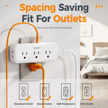Multi Plug Outlet Extender, TESSAN Surge Protector Wall Plug Splitter with 5 Electrical Outlet Expander, Multiple Plug Adapter for Travel Home Office