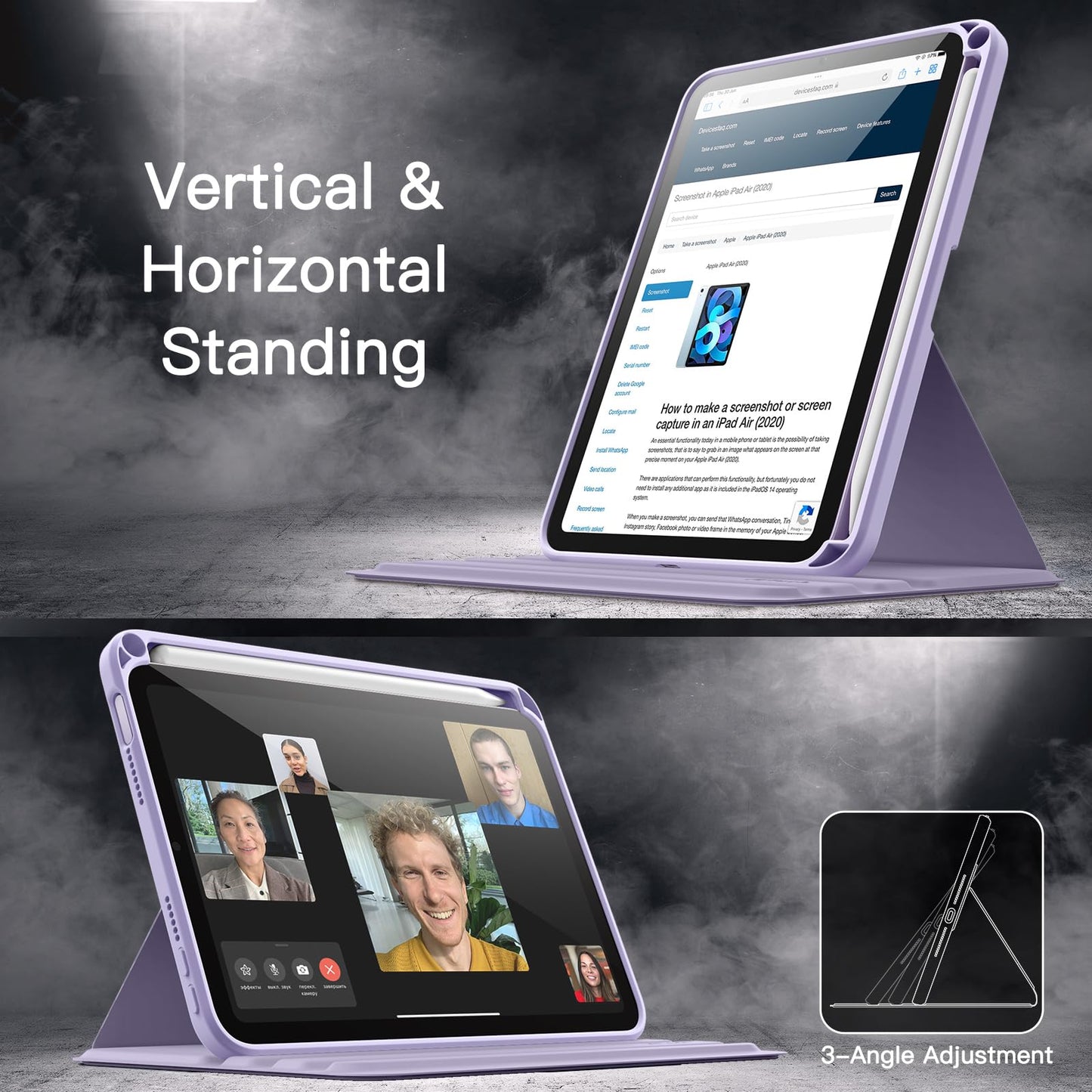 JETech Rotating Case for iPad mini (A17 Pro, 2024 Model, 7th Generation) / mini 6 (2021 Model, 6th Generation) with Pencil Holder, 360 Degree Rotation Protective Stand Cover Clear Back (Purple)