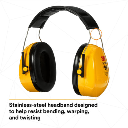 3M PELTOR Optime 98 Earmuffs H9A, Over-the-Head, Yellow