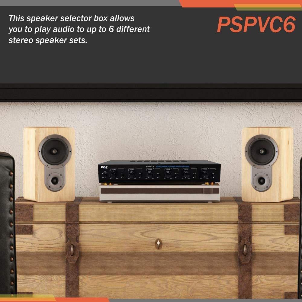 Pyle Premium New and Improved 6 Zone Channel Speaker Switch Selector Volume Control Switch Box Hub Distribution Box for Multi-Channel High Powered Amplifier Control 6 Pairs of Speakers - PSPVC6