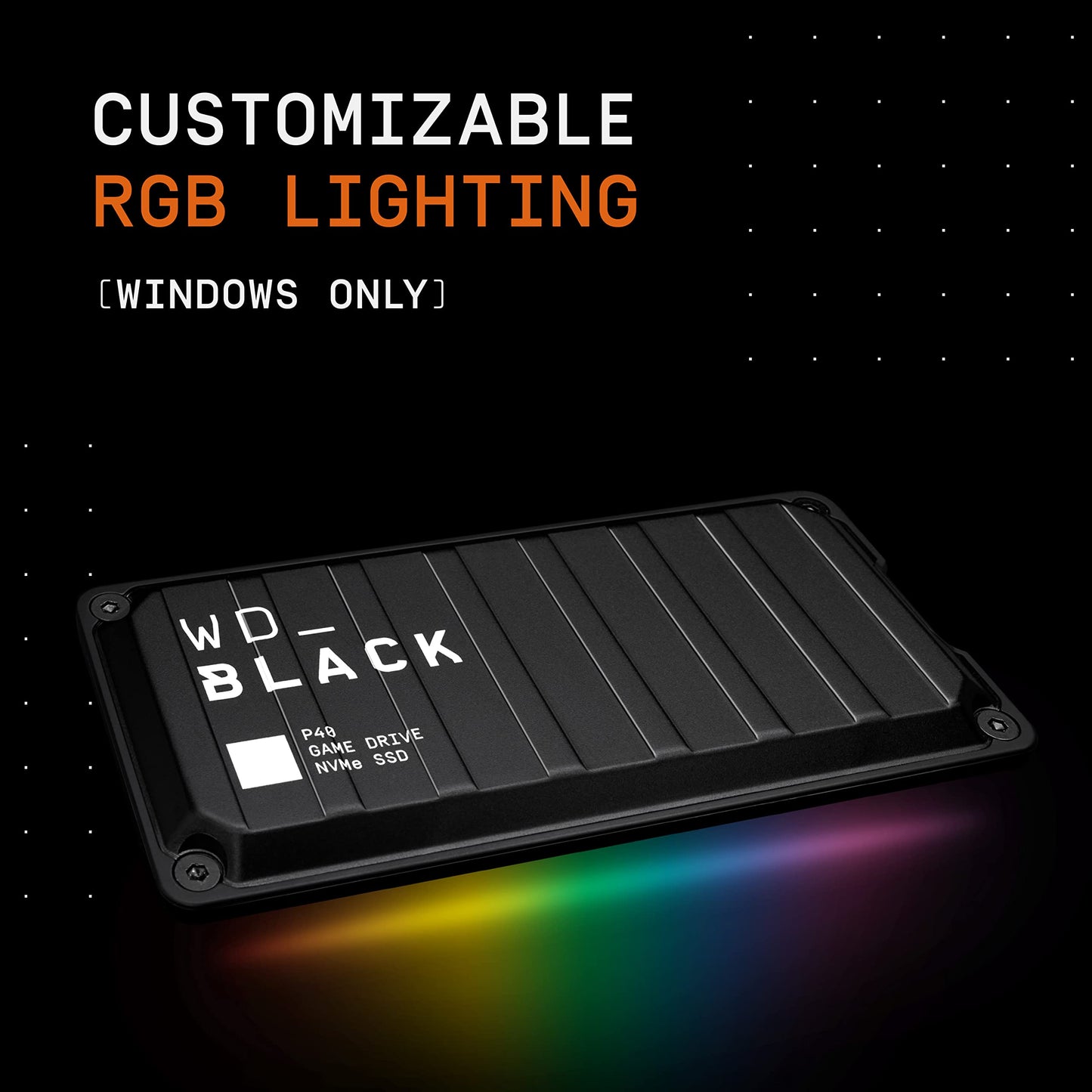 Western Digital 1TB P40 Game Drive SSD - Up to 2,000MB/s, RGB Lighting, Portable External Solid State Drive , Compatible with Playstation, Xbox, PC, & Mac - WDBAWY0010BBK-WESN