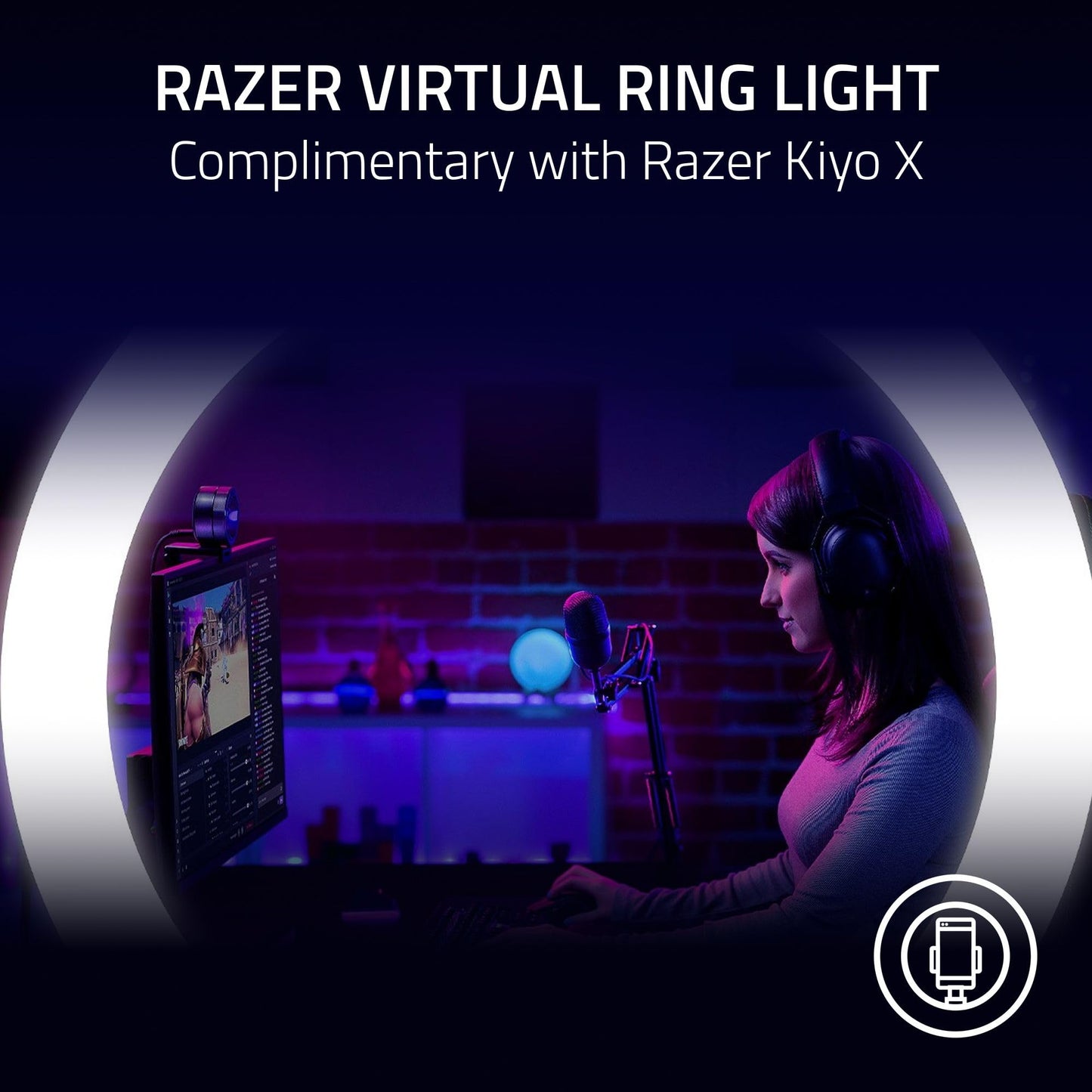 Razer Kiyo Streaming Webcam: 1080p 30 FPS / 720p 60 FPS - Ring Light w/Adjustable Brightness - Built-in Microphone - Advanced Autofocus