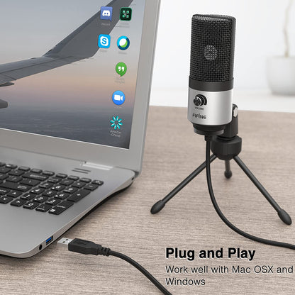 FIFINE USB Microphone, Metal Condenser Recording Microphone for MAC OS, Windows, Cardioid Laptop Mic for Recording Vocals, Voice Overs, Streaming, Meeting and YouTube Videos-K669B