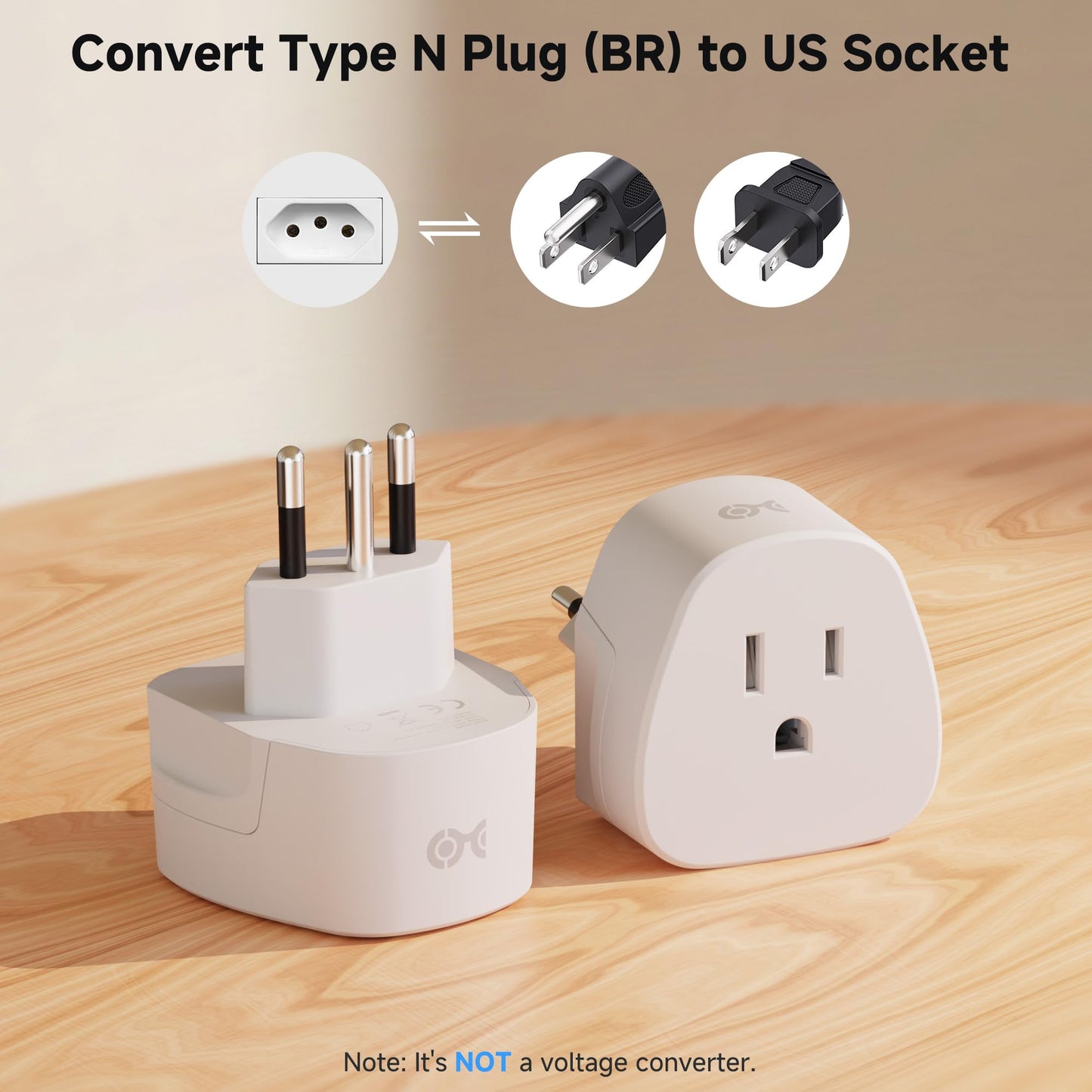 Cable Matters Type N Plug Adapter for Travel, US to Brazil Plug Adapter, Works in Brazil and South Africa, CE & RoHS Certified, White