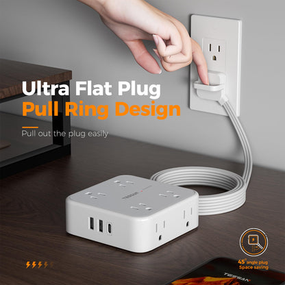 TESSAN Surge Protector Power Strip, 5 Ft Flat Plug Extension Cord with 3 USB (1 USB C) 8 Outlets, 1250W, 900J Protection, 3 Sided Outlet Extender with Power Switch for Office, Dorm Room, Grey