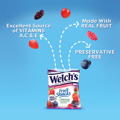 Welch's Fruit Snacks, Mixed Fruit, Bulk Pack, Individual Single Serve Bags, 0.8 oz (Pack of 40)
