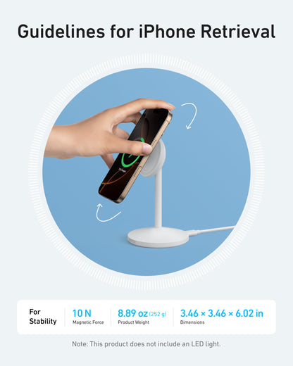 Anker MagGo iPhone 17 MagSafe Charger Compatible Stand, 15W Fast Magnetic Wireless Charging Station, Qi2 Certified 360° Wireless Charger (White, with Cable & Adapter)