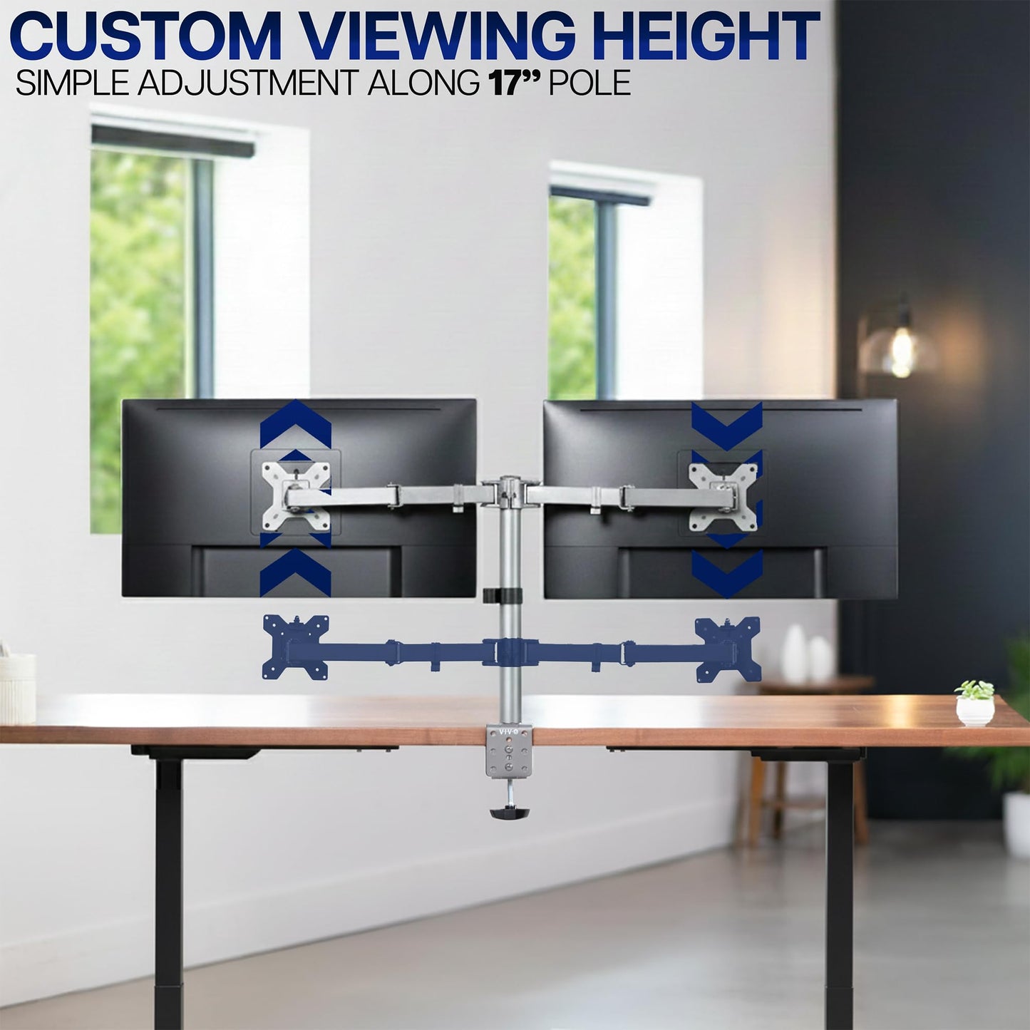VIVO Dual Monitor Desk Mount, Holds 2 Computer Screens up to 30 inches and 22lbs Each, Heavy Duty Fully Adjustable Steel Stand with C-Clamp and Grommet, Black, STAND-V002