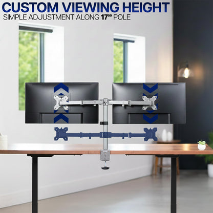 VIVO Dual Monitor Desk Mount, Holds 2 Computer Screens up to 30 inches and 22lbs Each, Heavy Duty Fully Adjustable Steel Stand with C-Clamp and Grommet, Black, STAND-V002