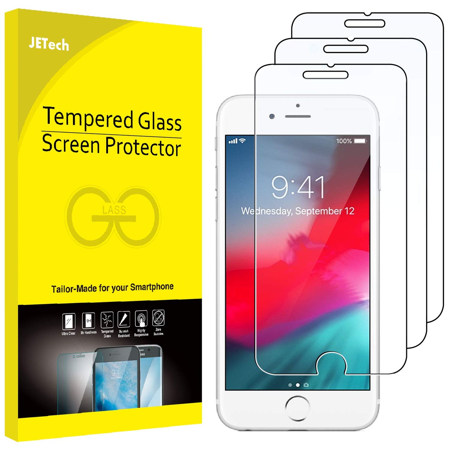 JETech Screen Protector for iPhone 17e (2026) / iPhone 16e / iPhone 14, Tempered Glass Film, 6.1-Inch Display, 3-Pack