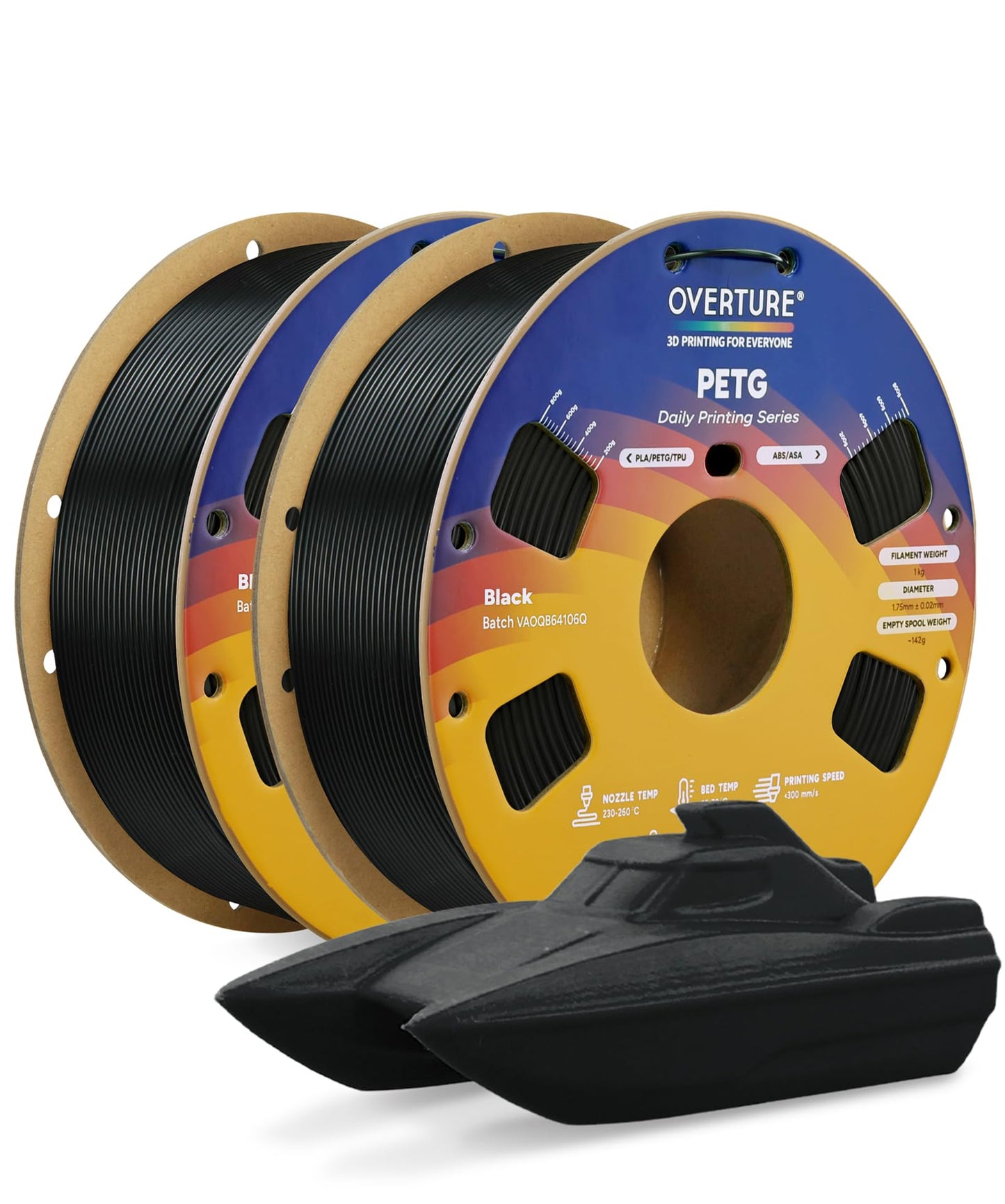 OVERTURE PETG 3D Printer Filament 1.75mm, Neatly Wound Durable PETG 1kg Spool (2.2lbs), Strong Toughness Filament, Dimensional Accuracy +/- 0.02mm, Fit Most FDM Printers (Black (1-Pack))