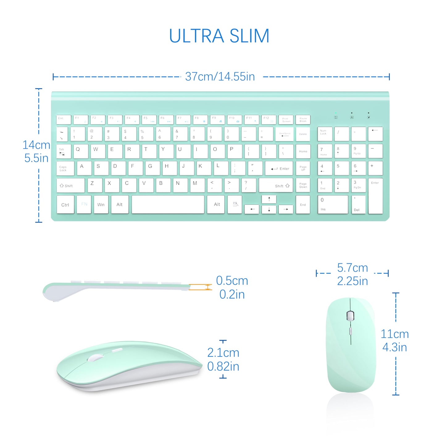 TopMate Wireless Keyboard and Mouse Ultra Slim Combo, 2.4G Silent Compact USB 2400DPI Mouse and Scissor Switch Keyboard Set with Cover, Batteries Included, for PC/Laptop/Windows/Mac - White