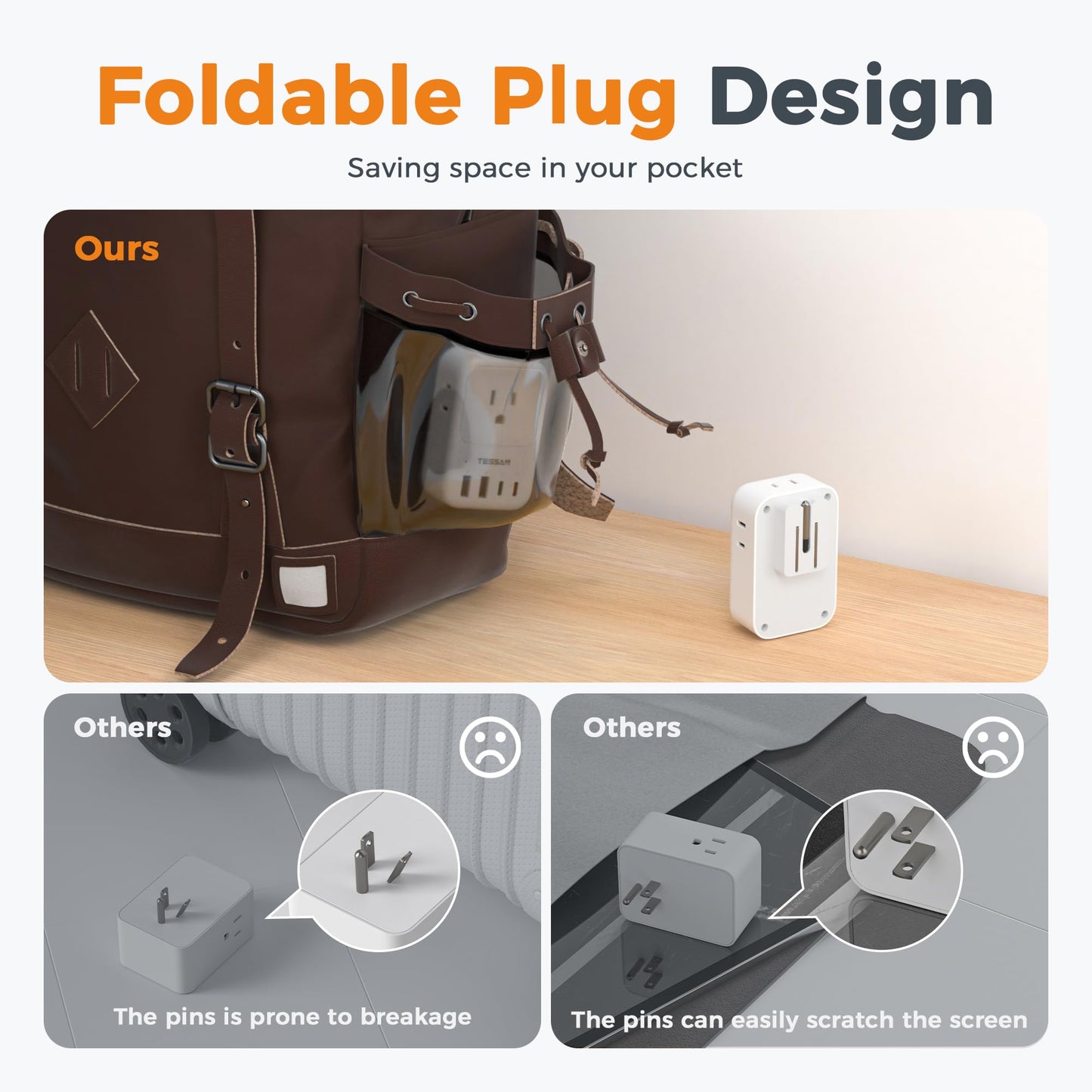 USB C Charger Block 20W, TESSAN PD Fast Charging Adapter with Foldable Plug, 1875W Power Outlet Extender(4 AC and 4 USB) for Cruise, Home, Office, Dorm