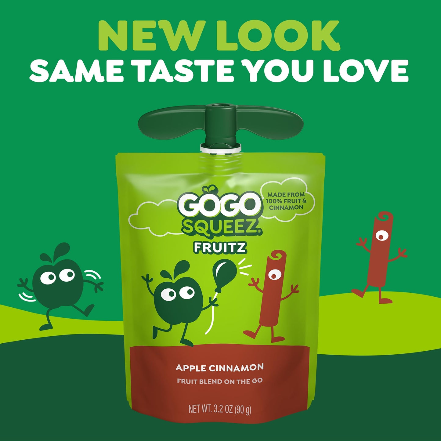 GoGo squeeZ No Sugar Added Applesauce and Fruit Puree, Apple Cinnamon, 3.2 oz Pouches (Pack of 18), Fruit Snacks for Kids, Gluten Free, Nut Free, Recloseable Cap, BPA Free