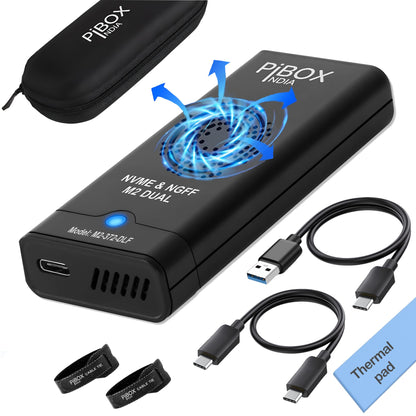 PiBOX India NVMe M2 Enclosure - Dual Protocol USB 3.2 Tool-Free Case, PCI-E Reader, USB-C, M & B+M Keys, 2230/2242/2260/2280 SSDs
