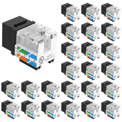 VCE UL Listed 10Gbps Cat6 Keystone Jack Insert 25-Pack, 90 Degree Punch Down RJ45 Keystone Jack Adapter Slim Profile Blue