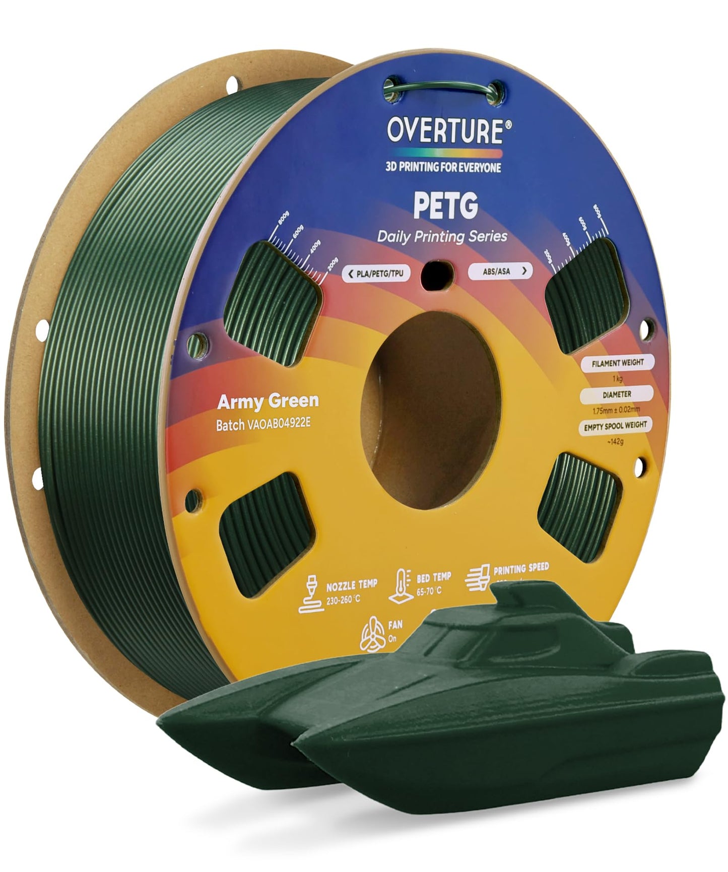 OVERTURE PETG 3D Printer Filament 1.75mm, Neatly Wound Durable PETG 1kg Spool (2.2lbs), Strong Toughness Filament, Dimensional Accuracy +/- 0.02mm, Fit Most FDM Printers (Black (1-Pack))