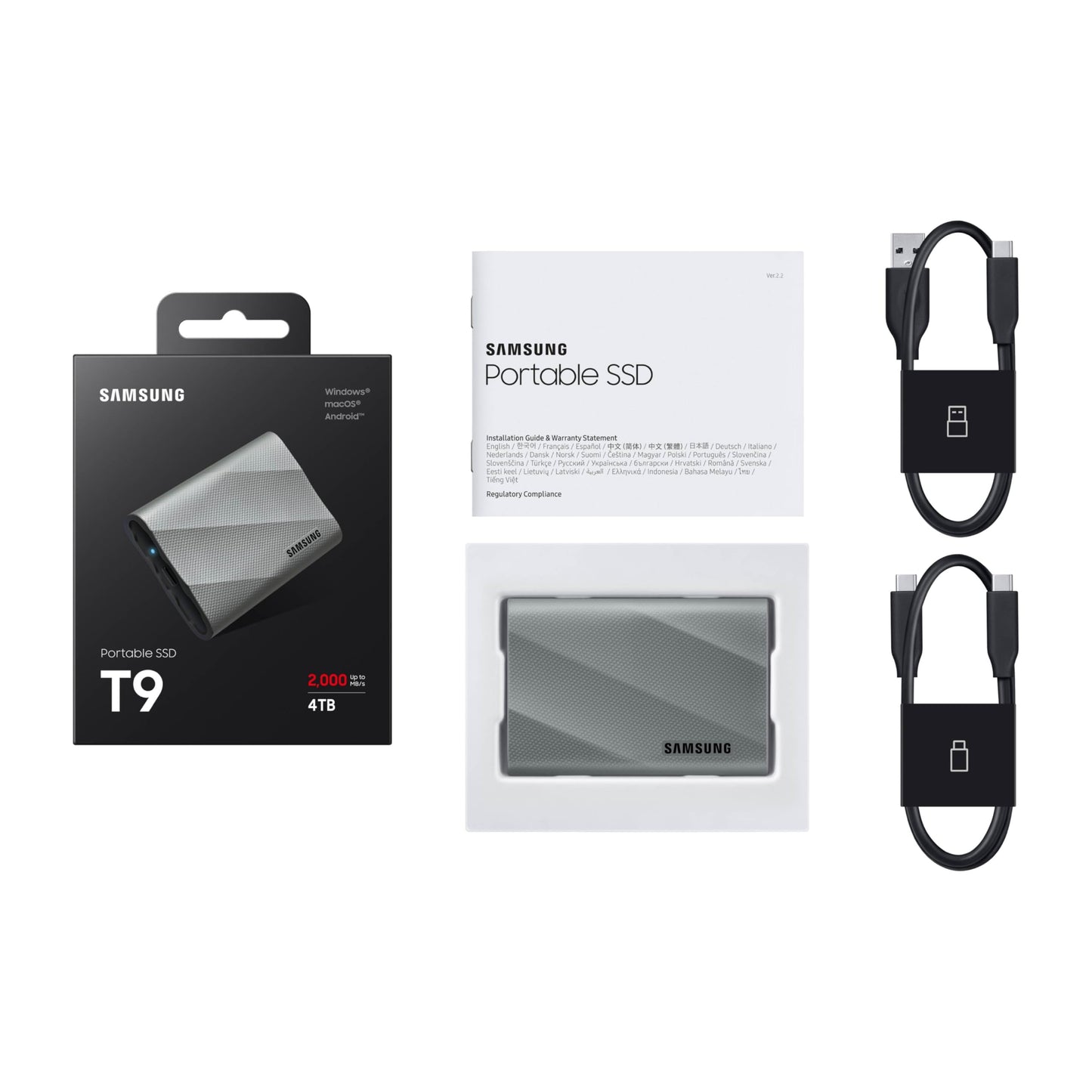 Samsung T9 Portable SSD 2TB, USB 3.2 Gen 2x2 External Solid State Drive, Seq. Read Speeds Up to 2,000MB/s for Gaming, Students and Professionals, MU-PG2T0B/AM, Black