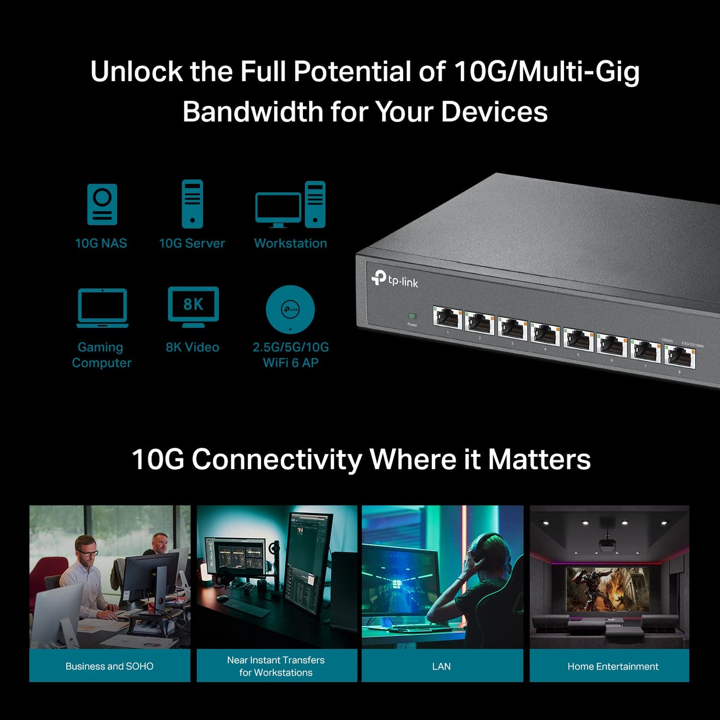 TP-Link TL-SG108S-M2 | 8-Port Multi-Gigabit 2.5G Ethernet Switch | Unmanaged Network Switch | Ethernet Splitter | Plug & Play | Desktop/Wall Mount | Silent Operation