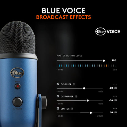 Logitech Creators Blue Yeti USB Microphone for PC, Mac, Gaming, Recording, Streaming, Podcasting, Studio and Computer Condenser Mic with Blue VO!CE effects, 4 Pickup Patterns, Plug and Play - Blackout