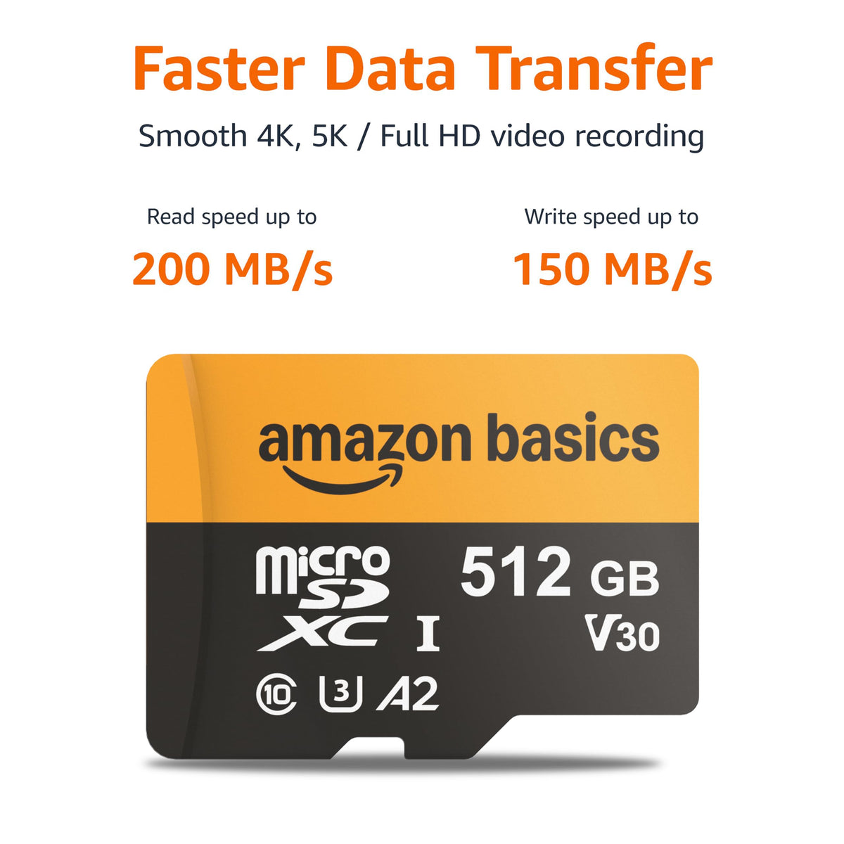 Amazon Basics 128GB microSDXC Memory Card with Adapter for Smartphones, Drones, Cameras, Full HD, Read Speed Up to 200MB/s, 1-Pack