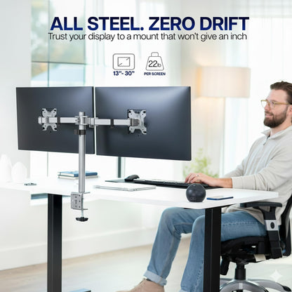 VIVO Dual Monitor Desk Mount, Holds 2 Computer Screens up to 30 inches and 22lbs Each, Heavy Duty Fully Adjustable Steel Stand with C-Clamp and Grommet, Black, STAND-V002