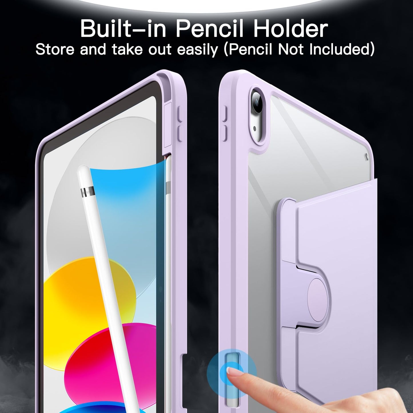 JETech Rotating Case for iPad (A16) 11th/10th Generation (2025/2022) with Pencil Holder, 360 Degree Rotation Protective Stand Cover Clear Back, Auto Wake/Sleep (Navy)