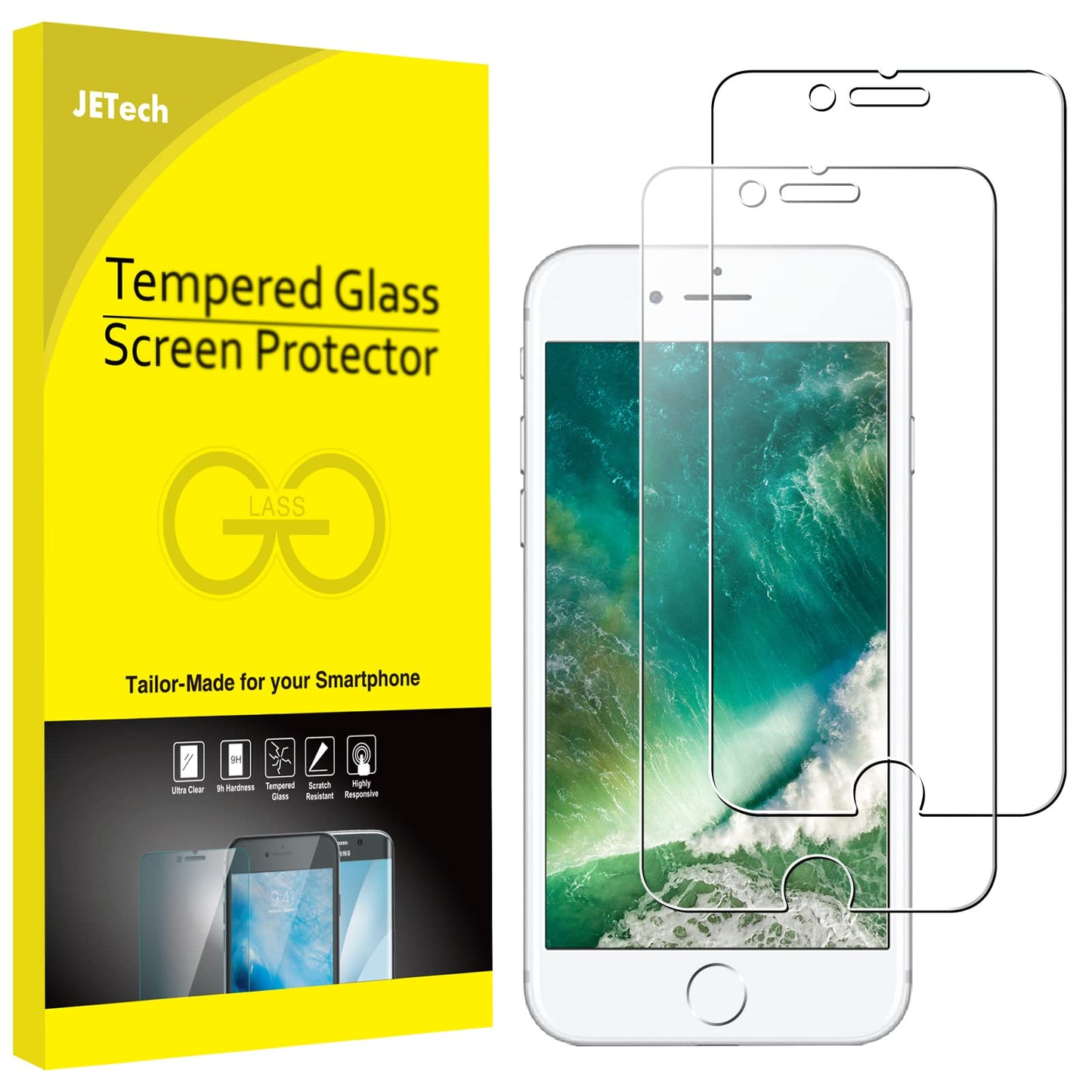 JETech Screen Protector for iPhone 8 Plus and iPhone 7 Plus 5.5-Inch, Tempered Glass Film, 2-Pack