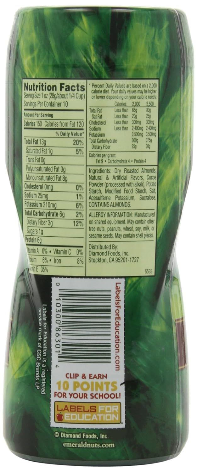 Emerald Cocoa Roast Almonds, Dark Chocolate, 10 oz Canister (Pack of 4)