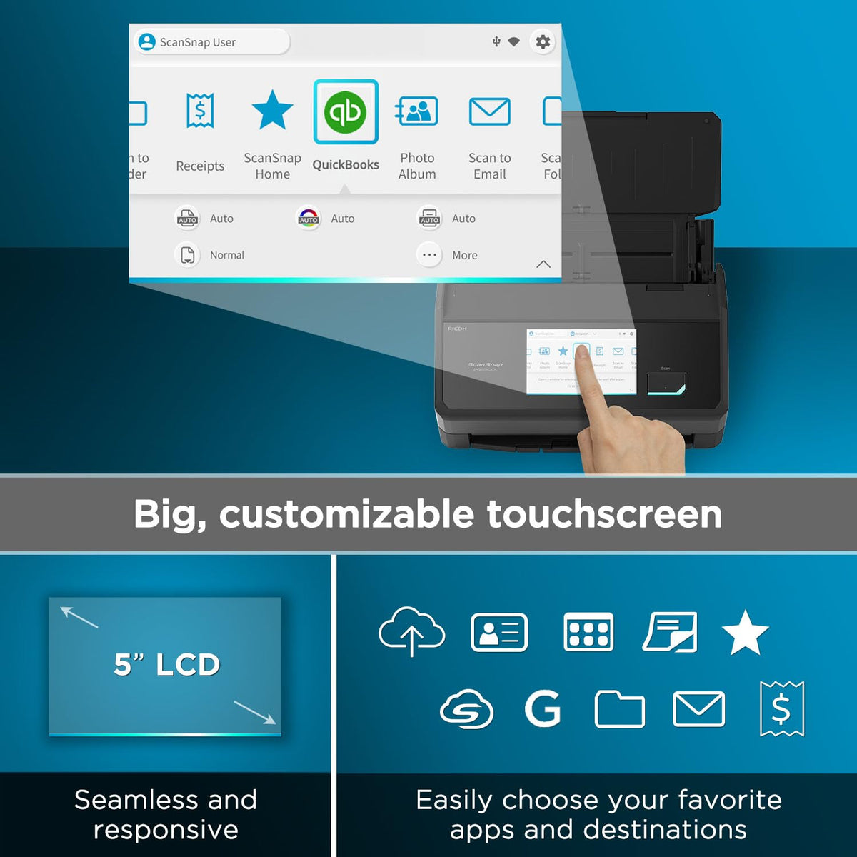ScanSnap iX1600 Wireless or USB High-Speed Cloud Enabled Document, Photo & Receipt Scanner with Large Touchscreen and Auto Document Feeder for Mac or PC, 17 watts, Black