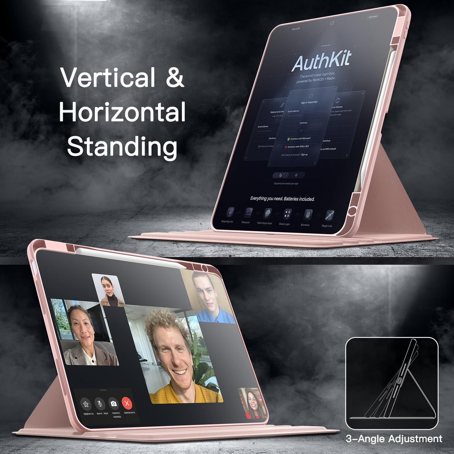 JETech Rotating Case for iPad Air 13-Inch M4/M3/M2 (2026/2025/2024) with Pencil Holder, 360 Degree Rotation Protective Stand Cover Clear Back, Auto Wake/Sleep (Purple)