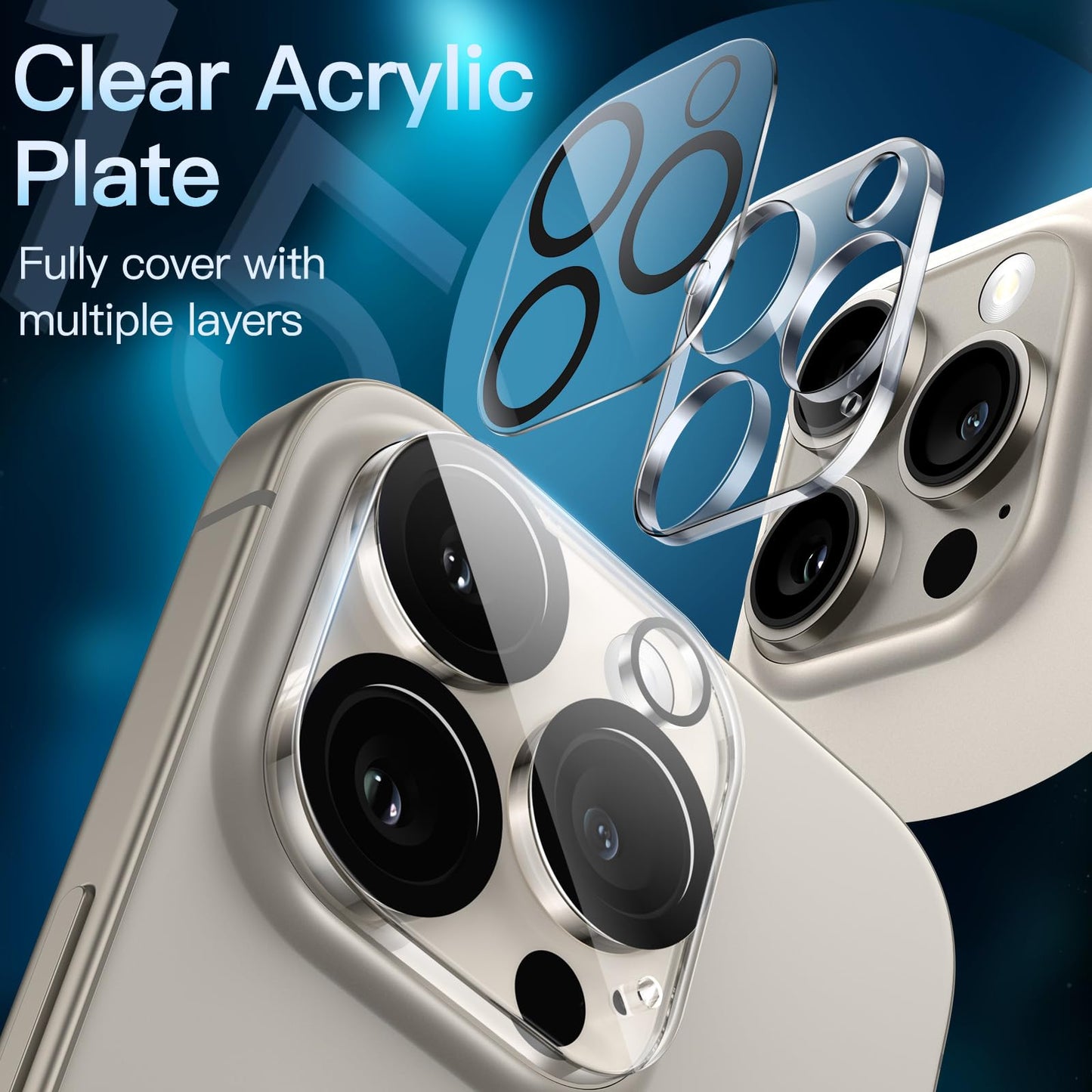 JETech Camera Lens Protector for iPhone 15 6.1-Inch and iPhone 15 Plus 6.7-Inch, 9H Tempered Glass, Anti-Scratch, Case Friendly, Does Not Affect Night Shots, HD Clear, 3-Pack