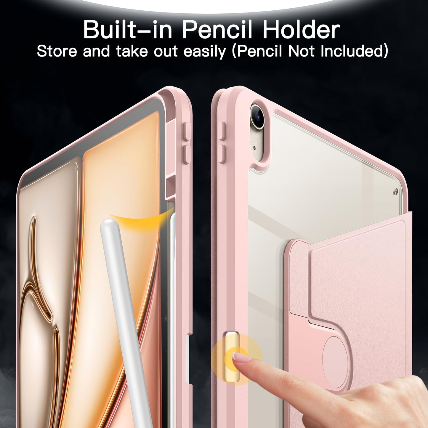 JETech Rotating Case for iPad Air 13-Inch M4/M3/M2 (2026/2025/2024) with Pencil Holder, 360 Degree Rotation Protective Stand Cover Clear Back, Auto Wake/Sleep (Purple)