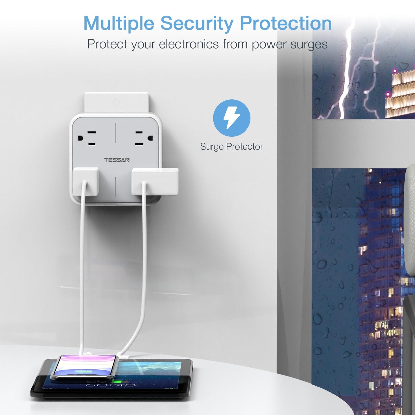 TESSAN Multi Plug Outlet Extender, Surge Protector Splitter with 3 USB (1 USB C Port) Wall Charger, Multiple Expander for Travel, Home, College Dorm Room