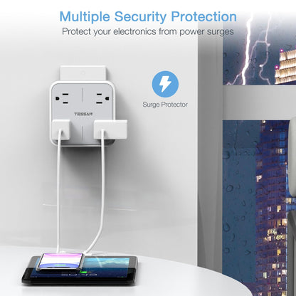 TESSAN Multi Plug Outlet Extender, Surge Protector Splitter with 3 USB (1 USB C Port) Wall Charger, Multiple Expander for Travel, Home, College Dorm Room