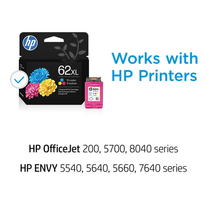 HP 62 Black/Tri-Color Ink (2-Pack) | Works with Envy 5540, 5640, 5660, 7640, OfficeJet 5740, 8040, OfficeJet Mobile 200, 250 | Instant Ink Eligible | N9H64FN | Packaging May Vary